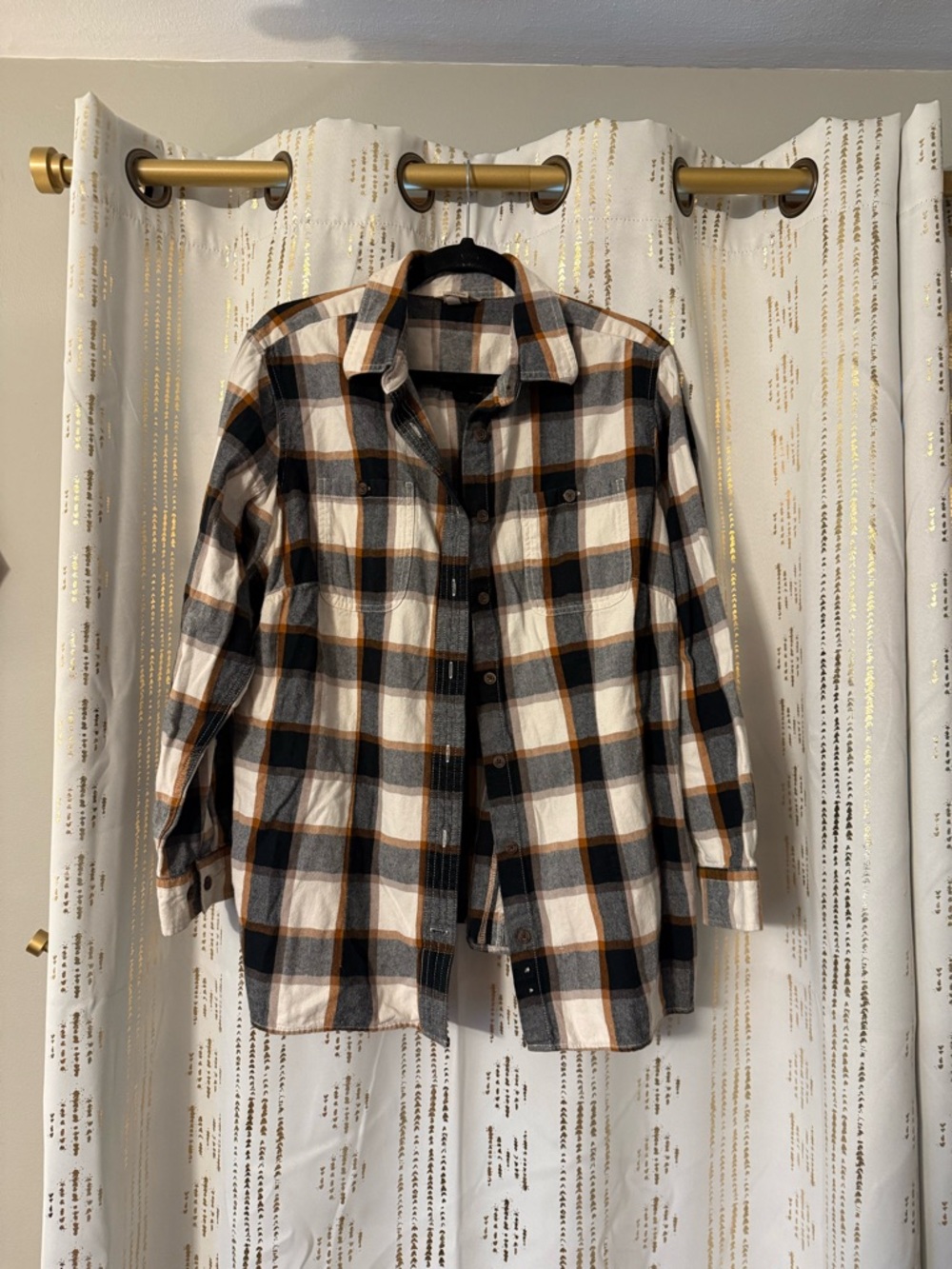 Duluth Trading Black, White & Brown Plaid Button-Up Shirt